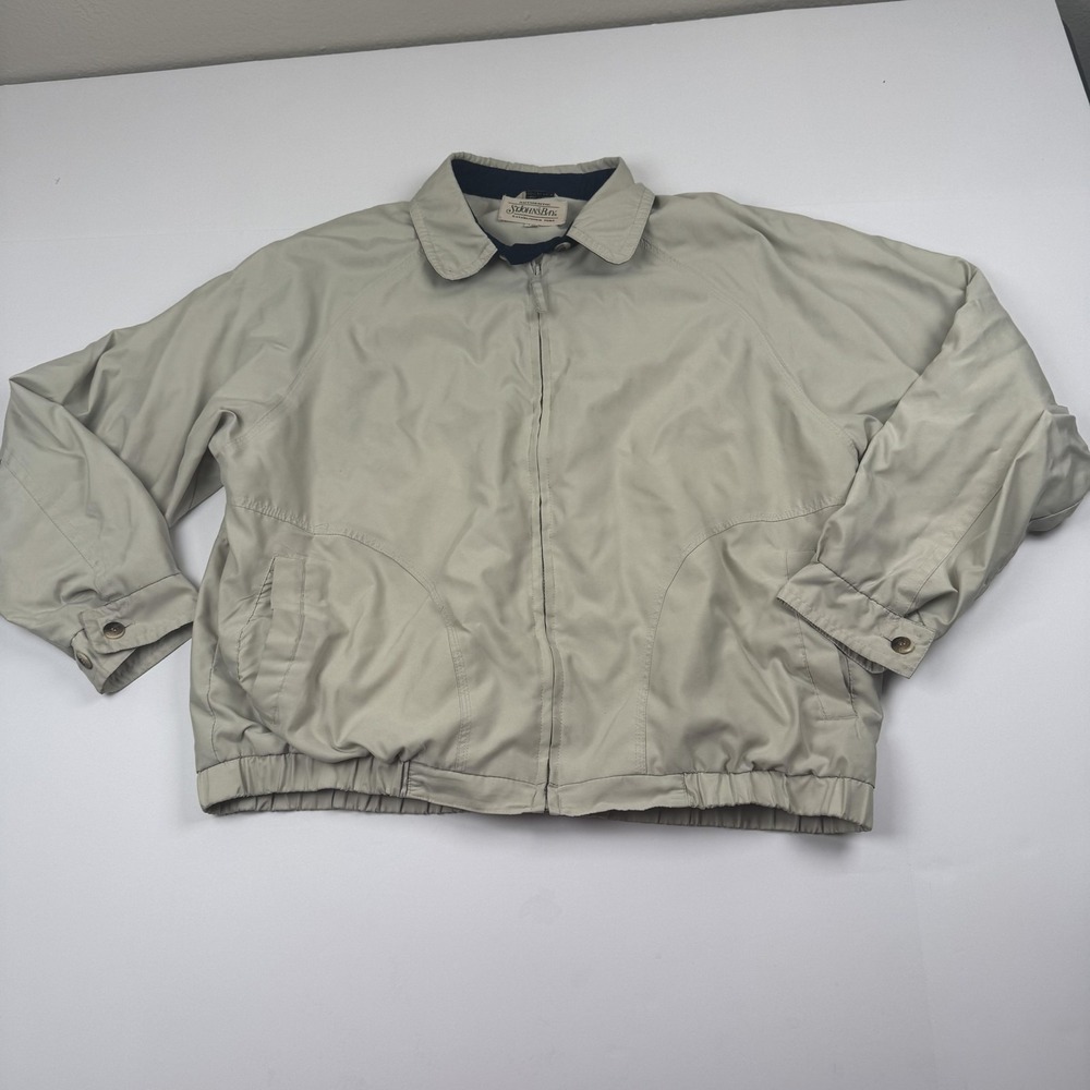 St Johns Bay Jacket Mens Large Full Zip Lined Lightweight Windbreaker Beige